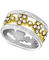 Essentials Floral Crystal Openwork Band Ring Two-Tone Plate