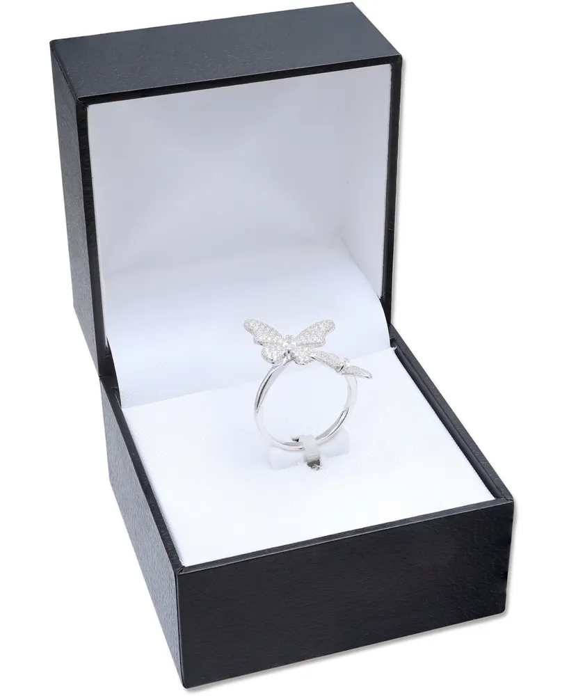 Cubic Zirconia Pave Butterfly Ring in Sterling Silver