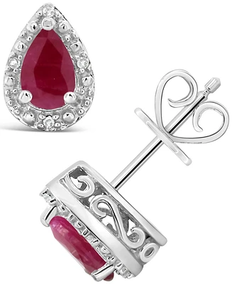 Sapphire (9/10 ct. t.w.) and Diamond Accent Stud Earrings Sterling Silver (Also Ruby)
