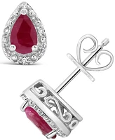 Sapphire (9/10 ct. t.w.) and Diamond Accent Stud Earrings Sterling Silver (Also Ruby)