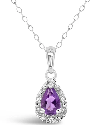 Gemstone and Diamond Accent Pendant Necklace Sterling Silver