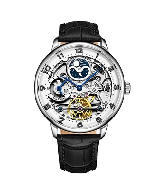 Stuhrling Men's Black Leather Strap Watch 40mm