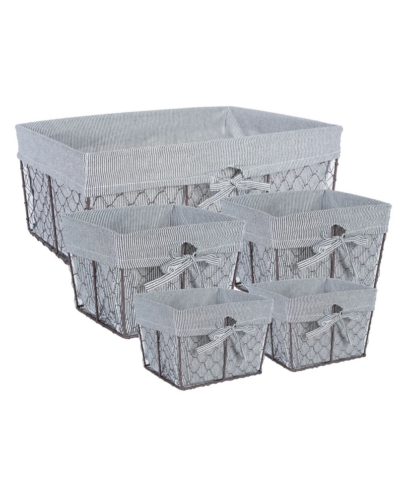 Design Imports Vintage-like Chicken Wire Ticking Stripe Liner Set of 5