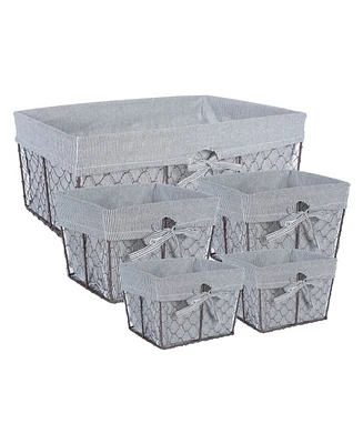 Design Imports Vintage-like Chicken Wire Ticking Stripe Liner Set of 5