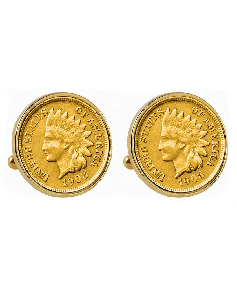 American Coin Treasures Gold-Layered Indian Penny Bezel Coin Cuff Links