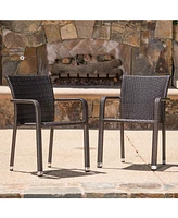 Noble House Dover Outdoor Armed Stack Chairs with Frame, Set of 2