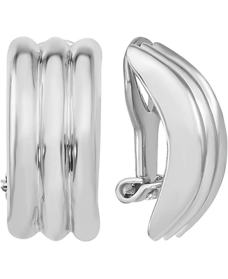 Ridge Textured Half Hoop Clip-On Earrings Set 14k Gold or White