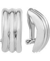 Ridge Textured Half Hoop Clip-On Earrings Set 14k Gold or White
