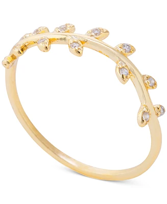 Pave Leaf Accent Ring 14k Gold-Plated Sterling Silver