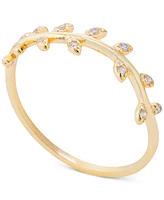 Pave Leaf Accent Ring 14k Gold-Plated Sterling Silver