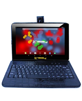 New Linsay 10.1" Tablet Octa Core 128GB Bundle with Exclusive Luxury Crocodile Style Keyboard Newest Android 14