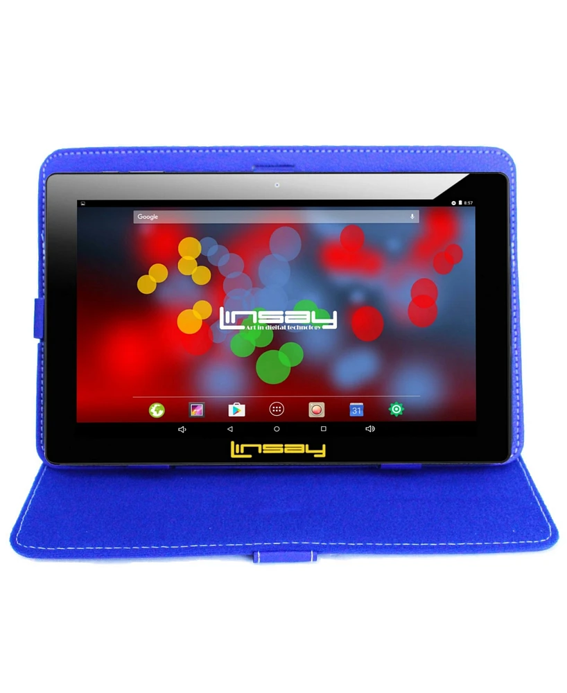 Linsay New 10.1" Tablet Octa Core 128GB Bundle with Leather Case Newest Android