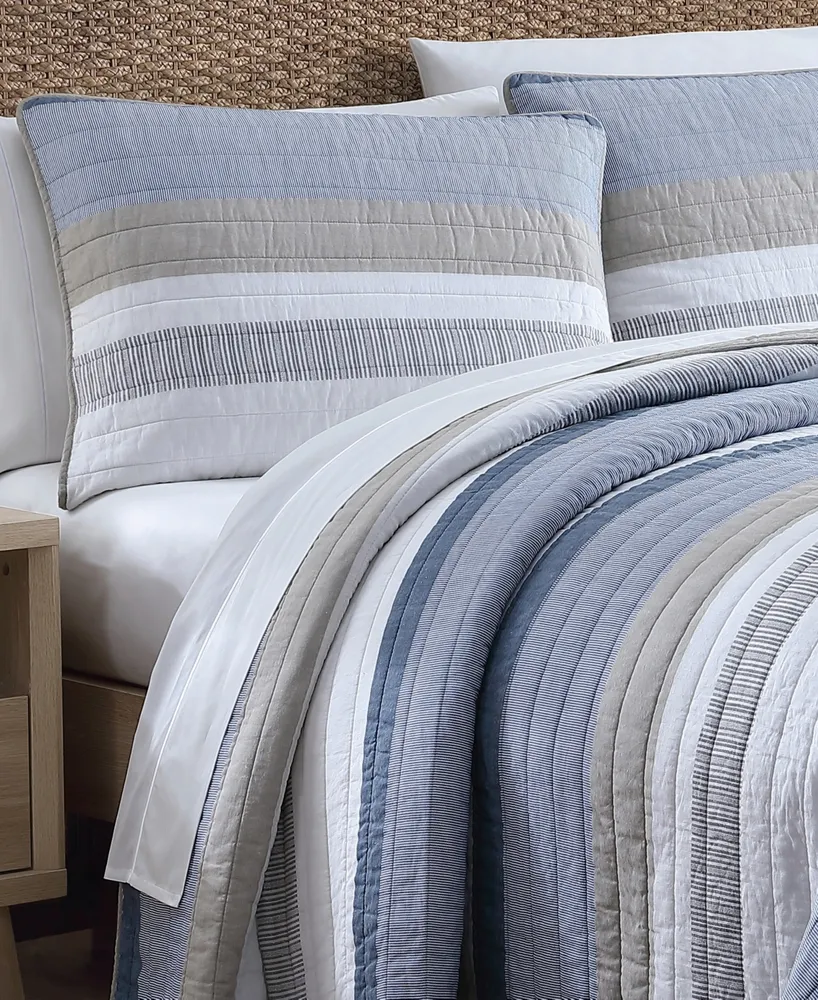 Nautica Galewood Beige Cotton Reversible 2-Piece Quilt Set, Twin