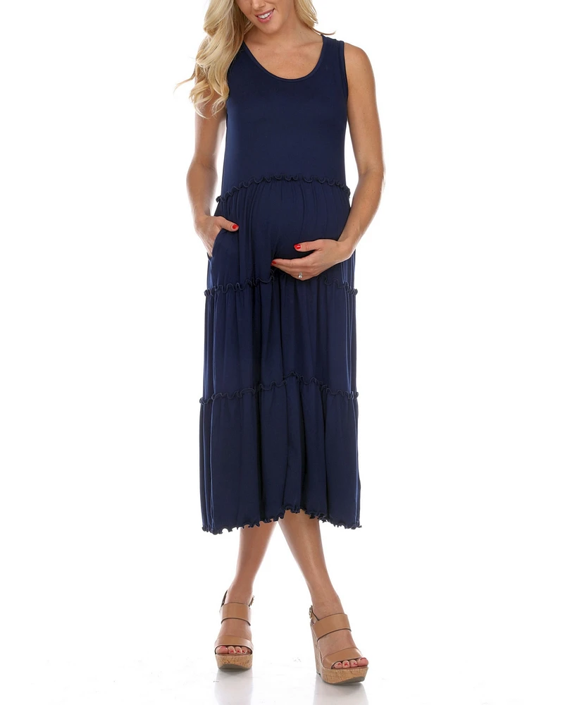 White Mark Maternity Plus Scoop Neck Tiered Midi Dress