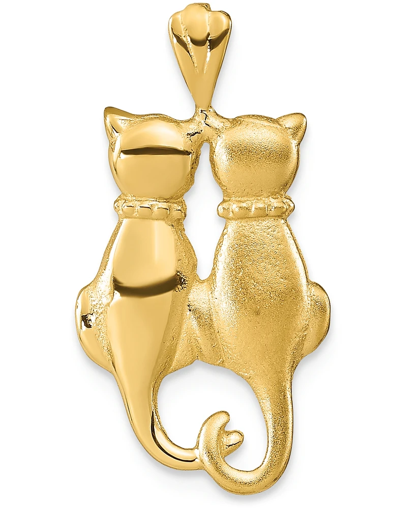 Twin Cats Charm Pendant in 14k Yellow Gold