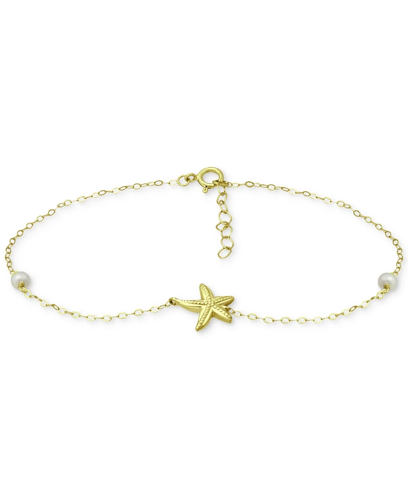 Giani Bernini Cultured Freshwater Pearl (4mm) & Starfish Ankle Bracelet 18k Gold-Plated Sterling Silver, Created for Macy's