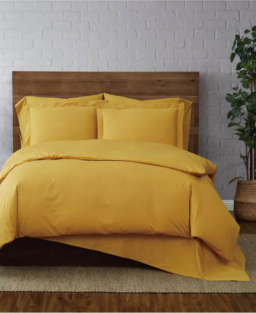 Brooklyn Loom Solid Cotton Percale -Pc. Duvet Cover Set