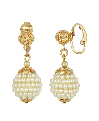 2028 Gold-Tone Beaded Imitation Pearl Drop Earrings