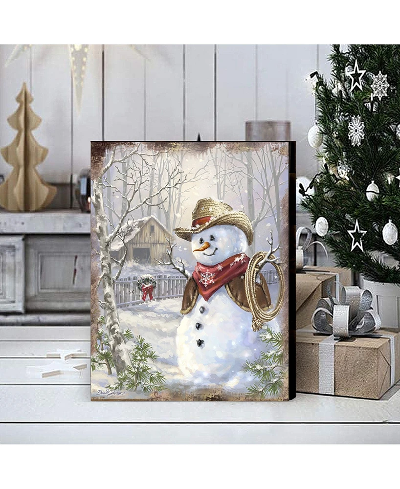 Designocracy by Dona Gelsinger Cowboy Snowman Wooden Block