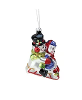 Northlight Cheerful Sledding Snowmen Couple Glass Christmas Ornament