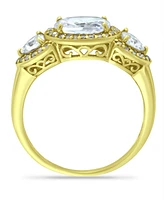 Cubic Zirconia Oval with Tanzanite Cz Accents 3 Stone Ring in 18K Gold Plate