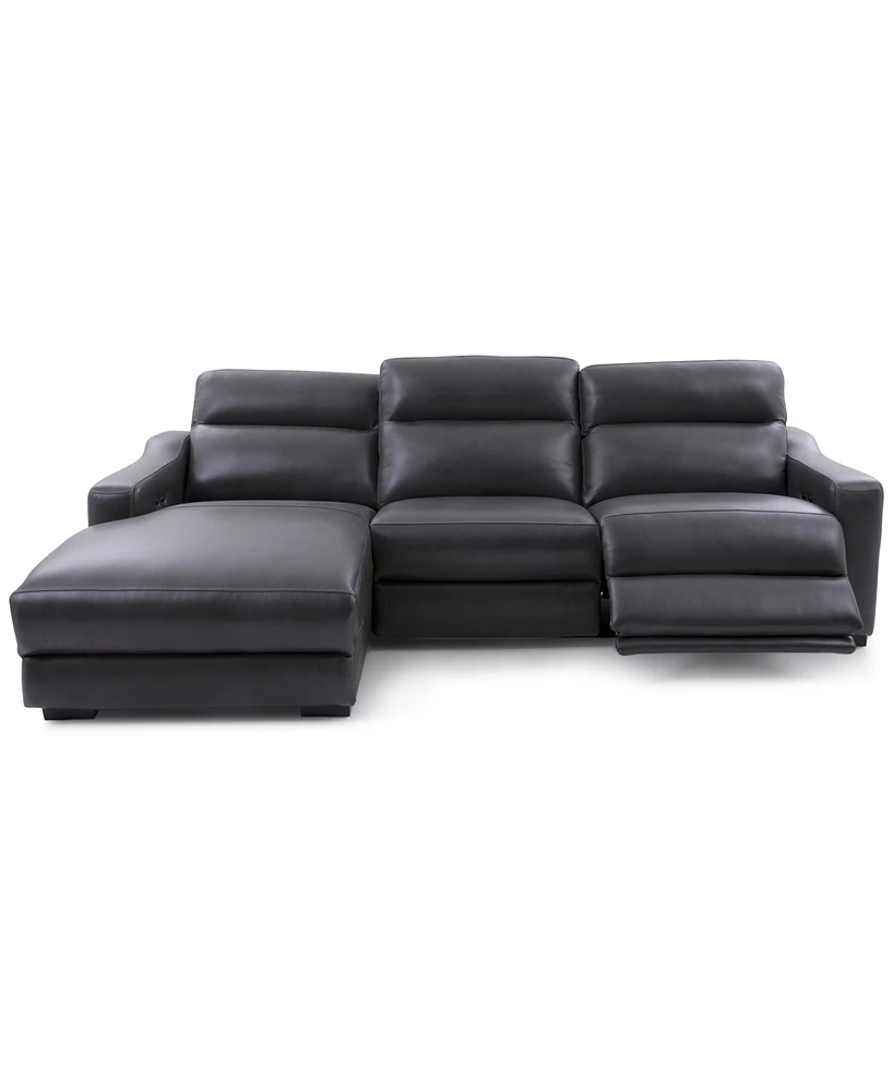Gabrine 3-Pc. Leather Sectional with 1 Power Headrest and Chaise, Created for Macy's