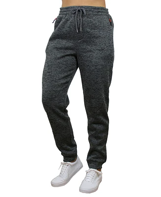 Galaxy by Harvic Women's Loose Fit Marled Fleece Joggers with Zipper Side Pockets