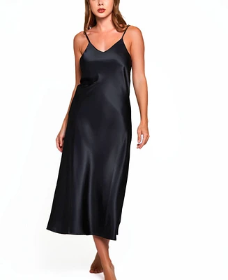 iCollection Women's Victoria Long Satin Lingerie Gown with Low Back