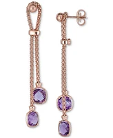 Lab Grown Lapis Lazuli Double Chain Drop Earrings 14k Gold-Plated Sterling Silver (Also Turquoise, Citrine, Amethyst, Garnet & Onyx)