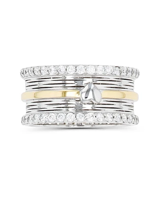 Cubic Zirconia Two Tone Polished Heart Paved Ring