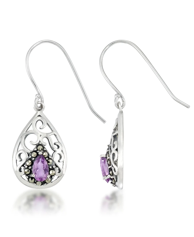 Amethyst Open Work Teardrop Dangle Earrings
