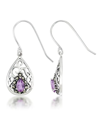Amethyst Open Work Teardrop Dangle Earrings