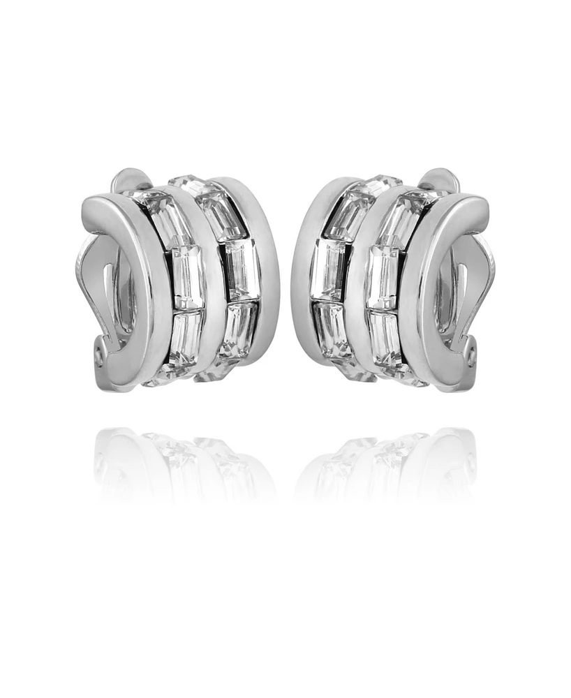 T Tahari Women's Crystal Baguette Hoop Earring