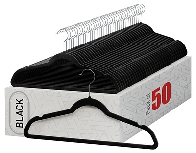 50-pack Velvet Hanger Ultra-Thin - 360 Degree Swivel Hook Black Hangers with Clips - Non-slip Hangers for Skirts and Pants Hangers