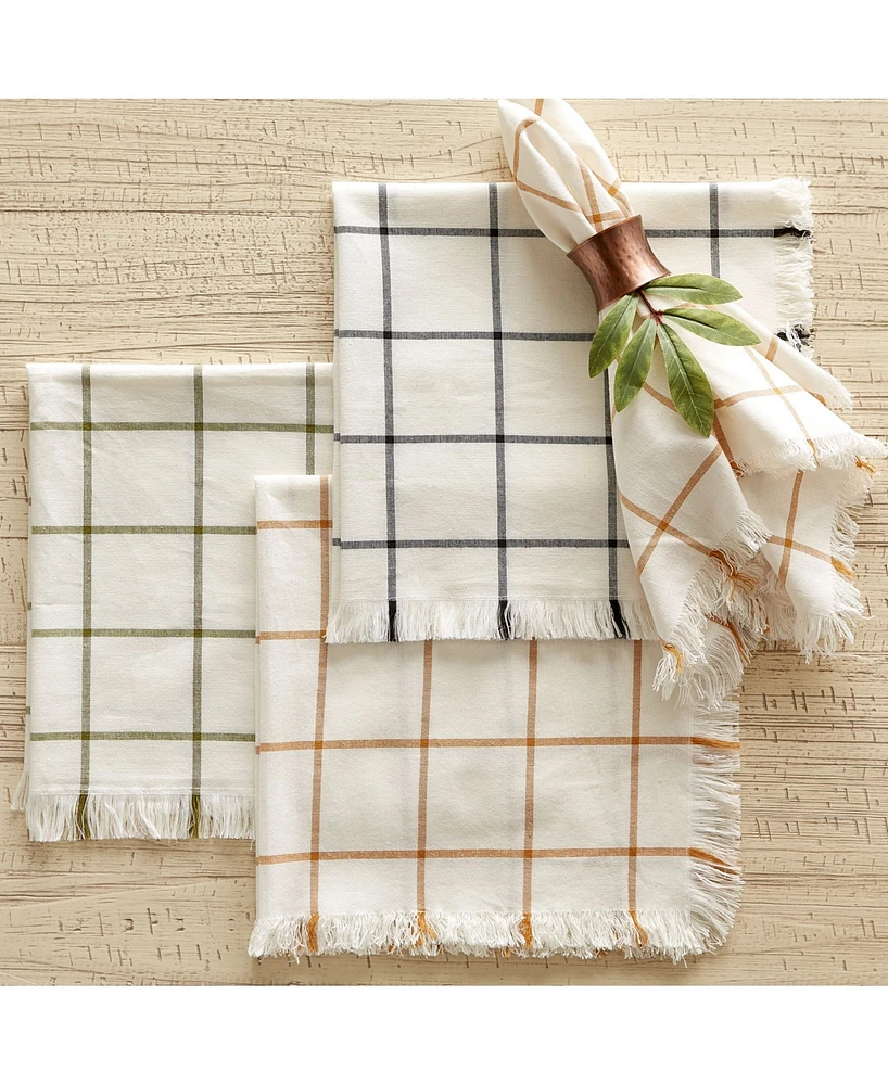 Design Imports Check Fringed Napkin, Set of 6