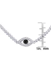 Black Diamond Accent Evil Eye Adjustable Bolo Bracelet in Silver Plate