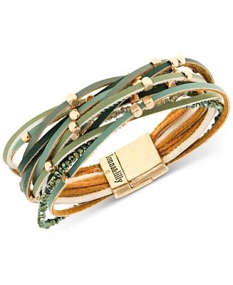 lonna & lilly Gold-Tone Beaded & Faux-Leather Multi-Row Magnetic Bracelet