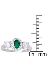 Simulated Emerald Oval Halo 3 Piece, Pendant, Earrings and Ring, Set Silver Plate