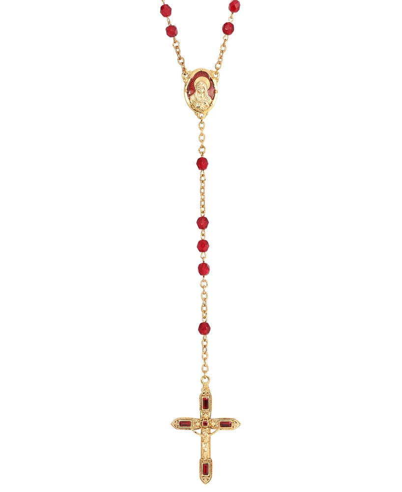 14K Gold-Dipped Red Bead and Red Enamel Rosary