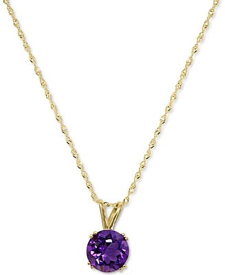 Gemstone Solitaire Pendant Necklace 14k Gold, 16" + 2" extender