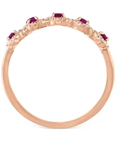 Ruby (1/3 ct. t.w.) & Diamond (1/6 ct. t.w.) Five Stone Halo Ring in 14k Rose Gold