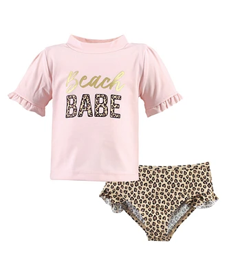 Hudson Baby Girls Swim Rashguard Set, Dainty Flower Pink, 3-6 Months