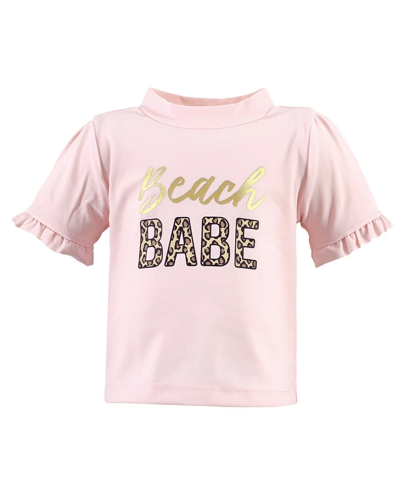 Hudson Baby Girls Swim Rashguard Set, Dainty Flower Pink, 3-6 Months