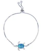 Lab-Created Blue Opal Turtle Bolo Bracelet in Sterling Silver