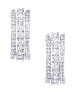 Cubic Zirconia Triple Row Half Hoop Silver Plate Earrings