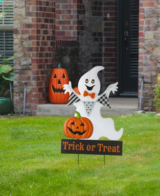 Glitzhome 32" H Lighted Halloween Metal Ghost Yard Stake or Hanging Decor