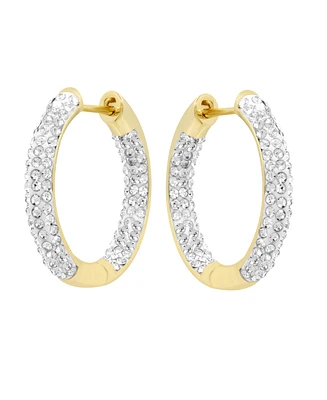 And Now This High Polished Hinged Crystal Pave Hoop Earring, Gold Plate and Silver Plate
