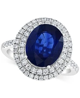 Effy Sapphire (4-1/4 ct. t.w.) & Diamond (5/8 Double Halo Ring 14k White Gold