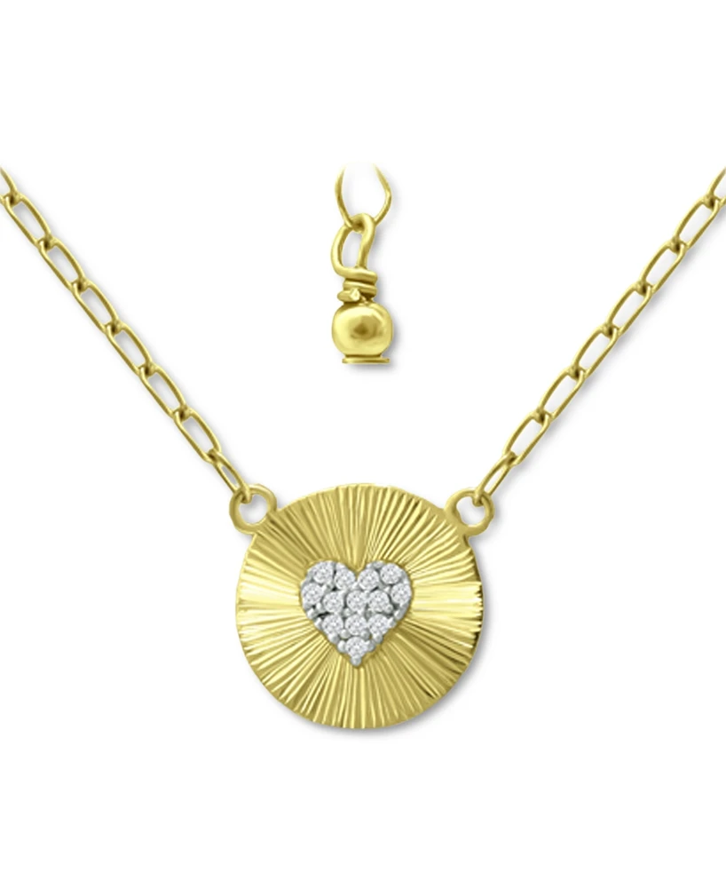Giani Bernini Cubic Zirconia Heart Cluster Disc Pendant Necklace, 16" + 2" extender, Created for Macy's