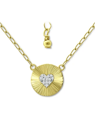 Giani Bernini Cubic Zirconia Heart Cluster Disc Pendant Necklace, 16" + 2" extender, Created for Macy's